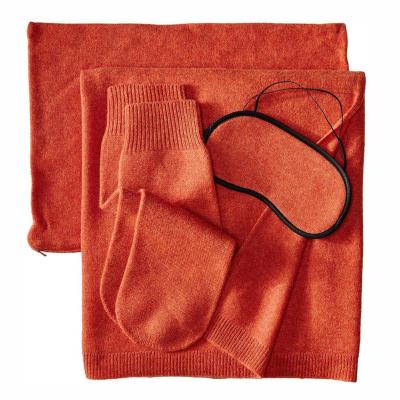 China Luxury Knitted Pure Cashmere No Wool Knit Travel Jet Set Cashmere Traveler Airline Jet Cover Socks And Eye Mask Set for sale