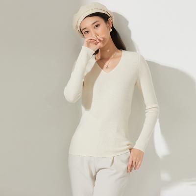 China 100% Breathable Women's Cashmere V-Neck Rib Knitted Sweater Pullover Winter Sweater Custom Made Factory Direct for sale