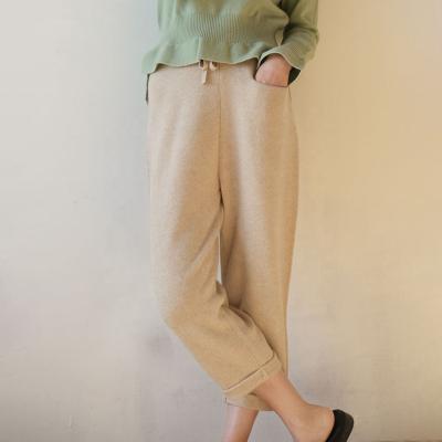 China 100% Pure Cashmere Cropped Spring Autumn Winter Women's Knitted Calf Length Lounge Cashmere Trousers Pants Women for sale