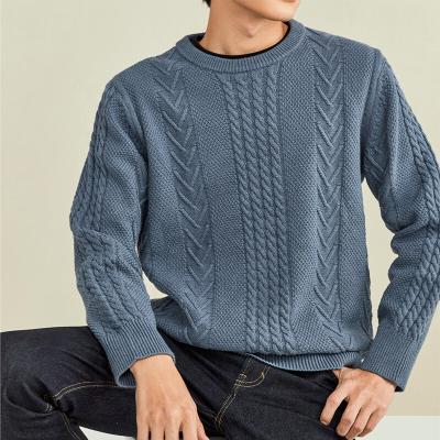 China Autumn Winter Men's 7GG Chunky Cable Knit Crew Neck Cashmere Cotton Blend Sweater Breathable Thick Sweater Jumper Men Cotton Cashmere for sale