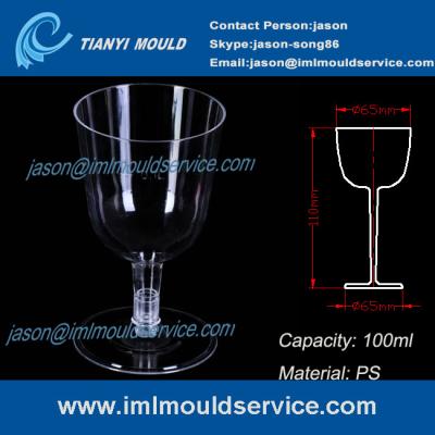 China PS clear disposable plastic red wine / champagne glasses and cups 3.3 oz /100ml mould for sale