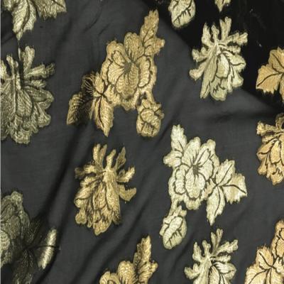 China Pure silk chiffon fabric print pure silk jacquard lurex gold silk chiffon fabric for chiffon dress for sale