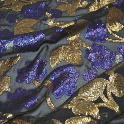 China New arrival pure silk metallic jacquard chiffon silk fabric jacquard transparent lurex silk fabric for sale