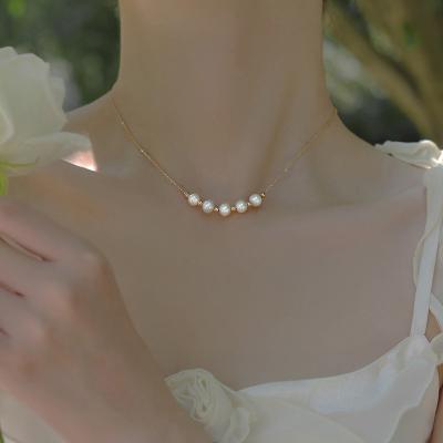 China 925 Sterling Silver Freshwater Pearl Choker Necklace Lead Free Nickel Free Lead Free Thin Chain 18K Gold Plated For Virgo Feminine Girl for sale