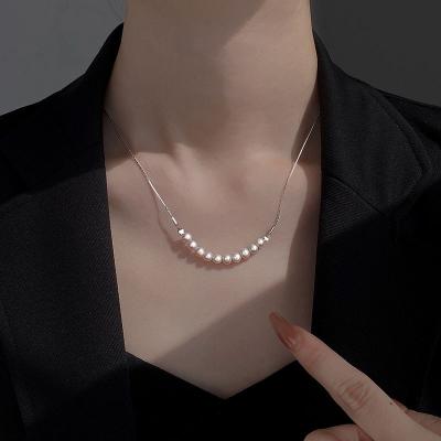 China Custom Minimalist 18inches Bling Chain 925 Silver Freshwater Pearl Nickel Free Snake Chain Choker Necklace Jewelry For Mother Daughter Mom for sale