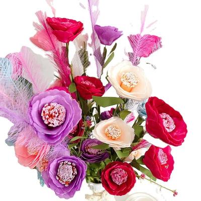 China Plastics New Design Western Rose Wedding Decoration Artificial Flower Single Core Bouquet for sale