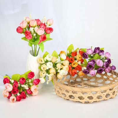 China Wholesale Mini Rose Flower For Store Gold Artificial Wedding SILK Camellia Bud Home Decoration for sale