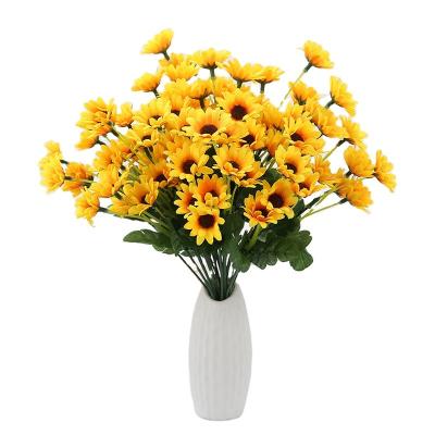 China New Silk Artificial Flowers Two or Four Mini Sunflower Restaurant Hotel Scene Decoration Props Flowers for sale