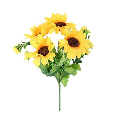 China Direct Sales Artificial Flower Thirteen Sunflower Silk Bouquet For Wedding Wall Panel Backdrop Layout for sale