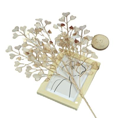 China Decorative Plastics Ginkgo Leaf Gold Fan Eucalyptus Luxury Decoration Wedding Gold Flower Material for sale