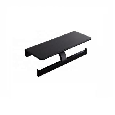 China Modern Bathroom Accessories OEM/ODM Matte Black Toilet Paper Holder With Phone Shelf for sale