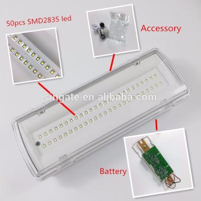 China IP65 3W 3Hour LED Commercial Rechargeable Recessed Light Bulkhead Battery Holder Emergency Light for sale