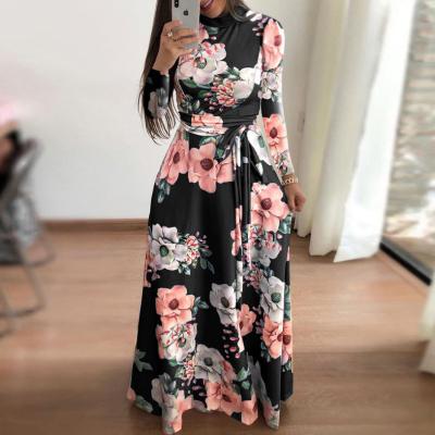 China 2021 Summer Fashion Dry Cleaning Plus Size Casual Mid Waist Cotton Printing Long Bandage Floral Maxi Dress for sale