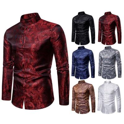 China Anti-pilling anti-pilling men fashion long sleeve printed shirt casual slim fit business dress shirt male social men soft comfortable clothing for sale