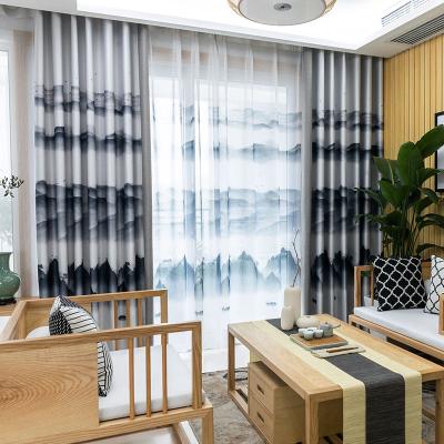 China Blackout LOSPRING factory direct supply of new Chinese style printed cotton and linen curtains for living room balcony curtains for sale