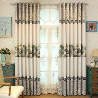 China Blackout Factory Supply LOSPRING Chinese Style Landscape Cotton And Jacquard Linen Curtains for sale