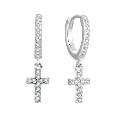 China 925 Sterling Silver Gold Plated Huggie CZ TRENDY Minimal Cross Jewelry Earrings for sale