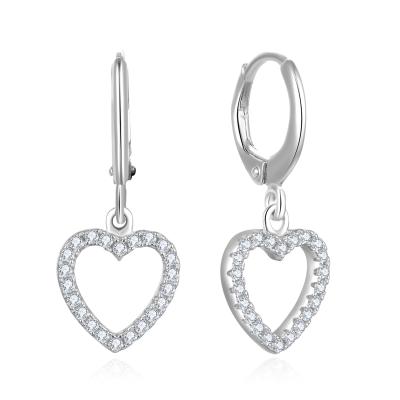 China TRENDY 925 Sterling Silver Heart Shaped Romantic Dangle Rhodium Plated Round Lever Back Earrings for sale