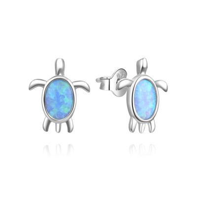 China Cute 925 Sterling Silver Rhodium Plated Created Blue Opal Turtle Women Earrings Stud for sale