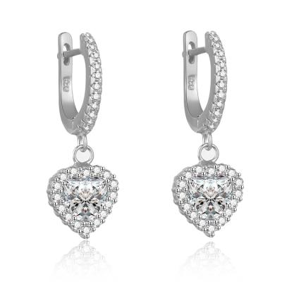 China TRENDY 925 Sterling Silver White Heart Shaped Drop Zircon Statement Earrings for sale