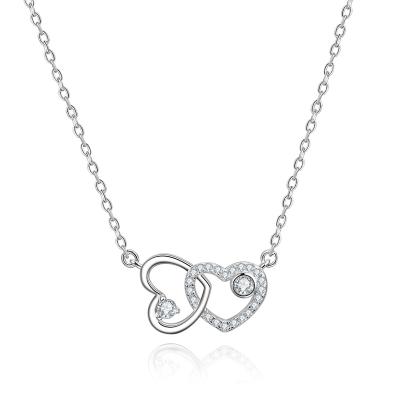 China Cute POLIVA Rhodium Plated 925 Sterling Silver Double Heart Necklace Initial Women Necklaces for sale