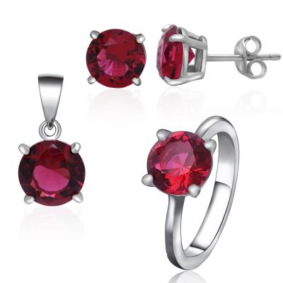 China POLIVA Silver Amazon Garnet Ruby Bridal Jewelry Set Round Cut Red Rhinestone Moti Seller Fashion 925 Sterling Silver Big Stone Best for sale