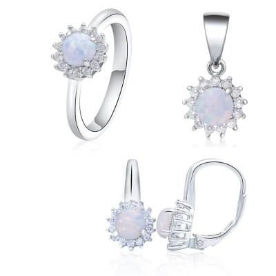 China POLIVA Fashionable High Quality Gold Plated Zircon Circle Dangle Earring Ring Set Opal Jewelry Sets Colorful White Silver for sale