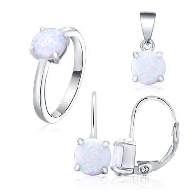 China POLIVA Silver Plated Sterling Silver Checkerboard Gemstone and Opal Sapphire Earrings and White Pendant Created Jewelry Set for sale