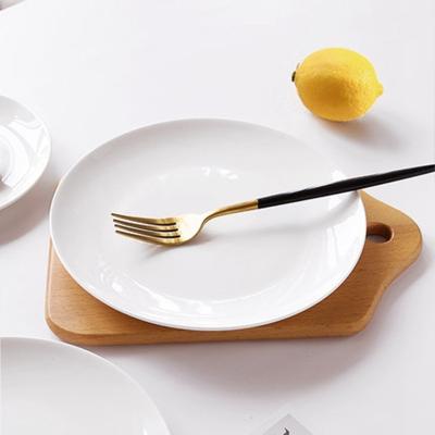 China Yantai viable tongli white printing logo bright hotel dish round ceramic steak dish for sale