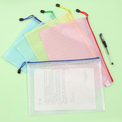 China PP Mesh Zipper Pouch A4 Document Bag Plastic Zip File Folders Puzzle Mesh Bag for sale