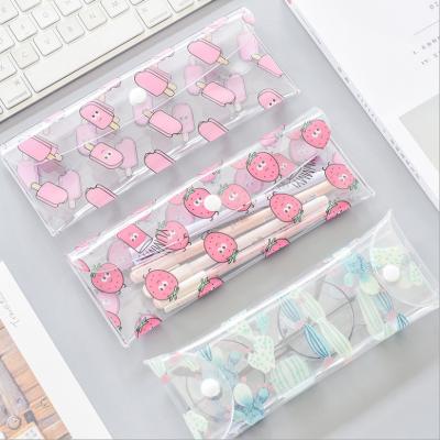 China Schools & Cute Pencil Bag Box Button Pocket Pencil Case Offices PVC Plastic Pencil Case For Kids for sale