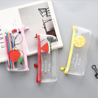 China Schools & Plastic Student Kids Pencil Bag Stationery Pouch Jelly Pencil Case Transparent Office Fruit for sale