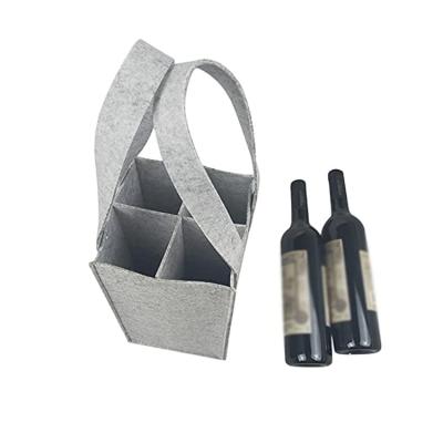 China Durable Light Gray Wine Rack 4 Bottles Eco-friendly Felt Wine Bottle Tote Storage Bag for sale