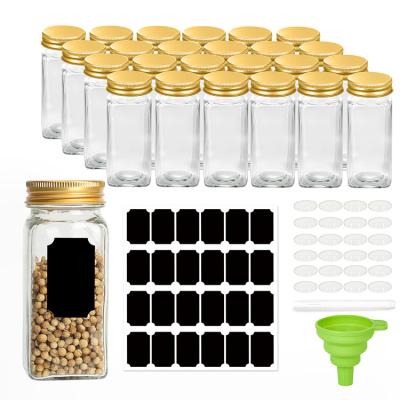 China Viable 120Ml 4oz Gold Lid Spice Jars Set 24 Glass Jars For Spices With 24Pcs Labels 1Pcs Marker 1Pcs Collapsible Chalk Funnel for sale