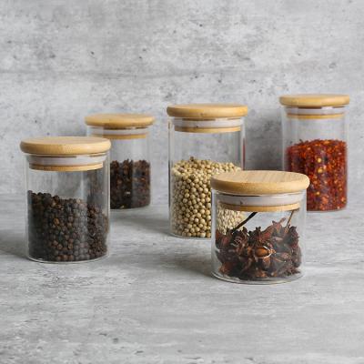 China Hot Selling Stocked High Quality Glass Spice Jars 160ml With Bamboo Lids For Spice And Herb for sale