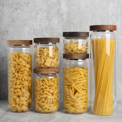 China Glass Size Tight Food Containers Multi Sustainable Air Storage Bottles Borosilicate Acacia Wood Lid Glass Jar for sale