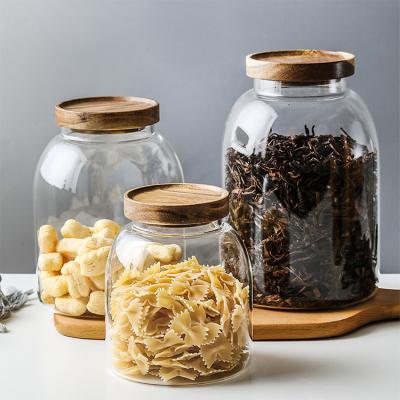 China 1250Ml 2000Ml 2500Ml Large Food Glass Jars Multifunctional Empty Viable Air Tight Storage With Acacia Wood Lid for sale