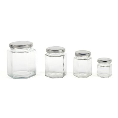 China Freshness Preservation Factory Price Glass Jars 80Ml 180Ml 280Ml 380Ml 500Ml For Honey Hexagon Clear With Lids for sale