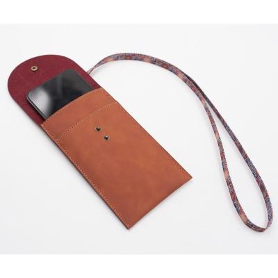 China Waterproof Accept Custom Printing Custom Design Neck Lanyard PU Leather Neck Cell Phone Hanging Bag for sale