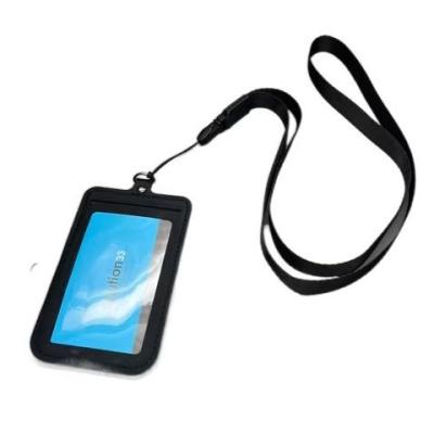 China PORTABLE Premium Leather Foldable PU Cell Phone Holder Credit Card Holder Foldable Name Badge Holder with Lanyard for sale