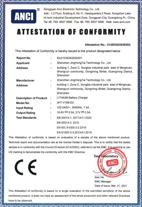 Attestation Of Conformity - Shenzhen Jinghongtai Technology Co., Ltd.