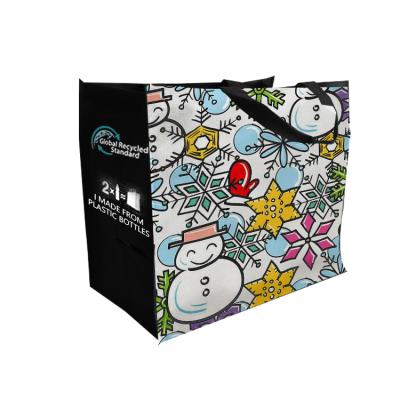 China Wholesale Eco-Friendly Handled RPET Polyester Tote Shopping Bag Custom Reusable Foldable Grocery Bag for sale