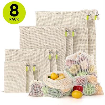 China 100% Certificate Biodegradable Organic Cotton GOTS Grocery Mesh Bag Folding Reusable Drawstring Bag for sale