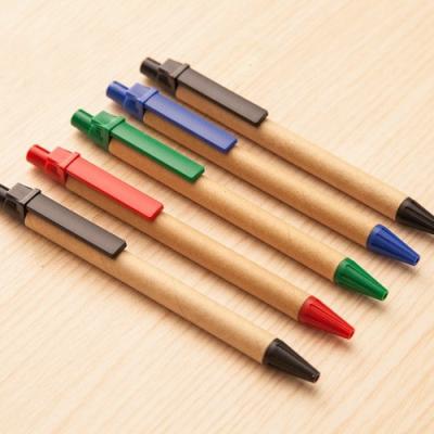 China Promotional Pen Wholesale press advertising kraft paper eco ballpoint pen plastic tube pen with logo for sale