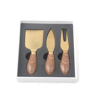 China Customized Gift Box Viable 3 Piece Cheese Knife Set Gold Cheese Cutter for sale