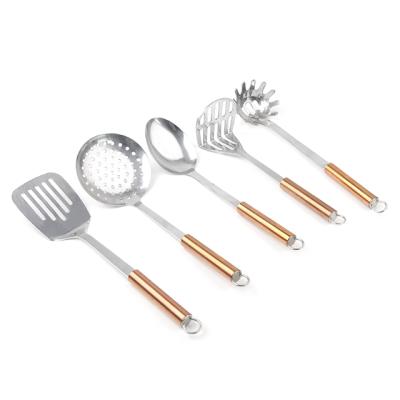 China Sustainable Kitchen Utensils Stainless Steel Tool Kit 5 Piece Turner Spoon Skimmer Pocket for sale