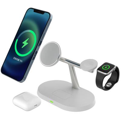 China Tablet Custom Logo 3 in 1 Fast Charging 15W Qi Wireless Charger Stand for iPhone Charger Desktop Wireless Charging Station for sale