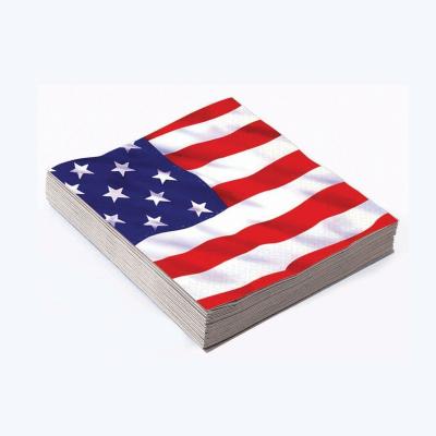 China Dinner Supplies White Disposable Napkin Holiday USA UK National Day Stylish American Flag Printed Napkin for sale