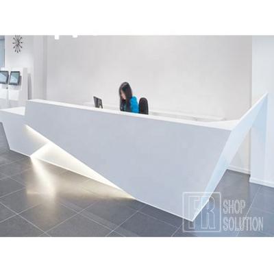 China Customize Acceptable Custom Modern Wood Led Hotel Salon White Spa Front Desk Salon Gym Shop Case White For Sale for sale