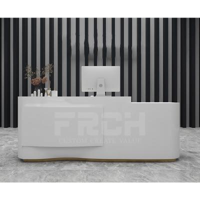 China Hot Selling White Simple High Gloss Luxury High Gloss Office Counter Desk Reception Desks for sale